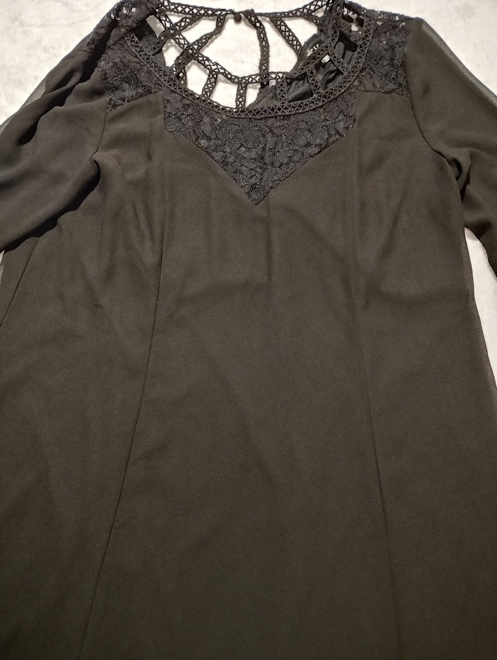 Black Lace Yoke Long Sleeve Dress